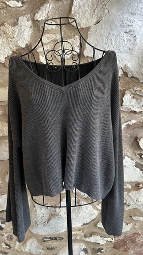 Grey ribbed neck cropped - tu,