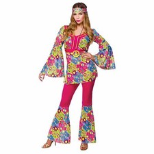 Feelin' Groovy Ladies Vintage 1960s Groovy Hippy Chick Fancy Dress Costume New