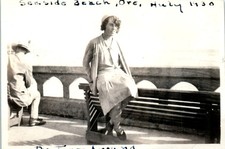 1930s Woman Posing on Bench Seaside Beach Oregon Vintage Photo