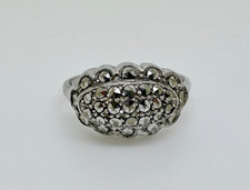 Antique Art Deco 835 Silver Marcasite Cluster Cocktail Ring Size L 1/2
