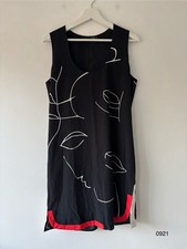Miss Captain Trend Black Sleeveless Dress – Abstract Face Print UK 12