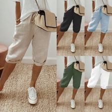 Ladies Bermuda Shorts Solid Color Knee Length Short Pants Women Drawstring Beach