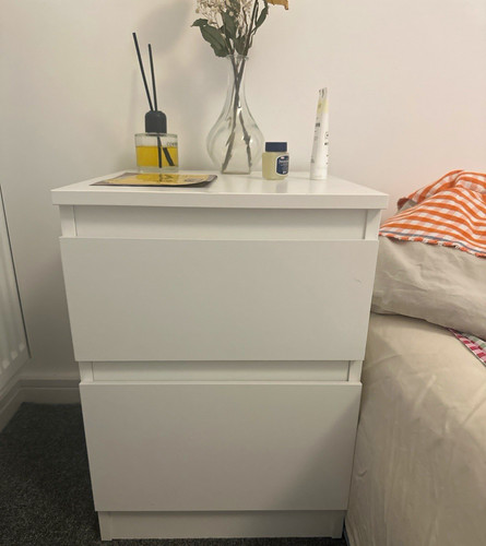 White solid bedside table - white, with
