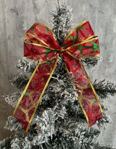 Red green gold christmas bow - christmas,