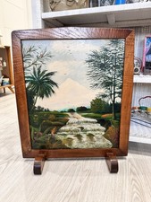 Vintage retro oil painted fire screen decorative screen wooden fire guard