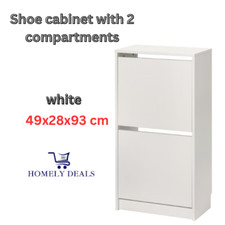 Shoe Cabinet with 2 Compartments - White Adjustable Boots Organizer Storage Rack