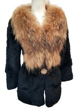 Real Fox fur&rabbit Fur Lady's Luxury coat Sz S/M 10 12 BNWTO 