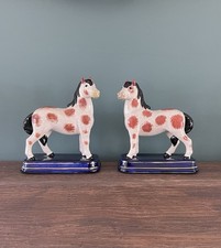 A Pair Of Vintage Staffordshire Style Horses statues ornaments china figures