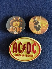 Vintage Pin Badges Featuring Rock Band AC/DC (One Has Back In Black Logo)