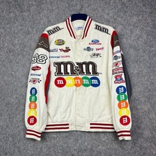 M&M Bomber Racing Jacket Mens Extra Large XL Embroidered White Varsity Innerse