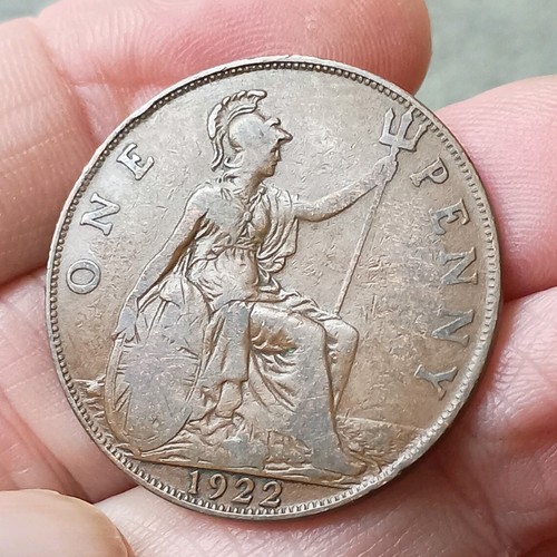 1922 one penny - penny, coin,