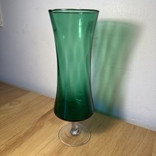 Vintage Emerald Green Glass Twisted Stemmed Vase - 25cm Tall, 8cm Diameter