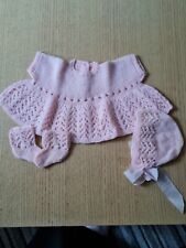 Tiny Tears Hand Knitted pink set of Dress, Bootees and Hat vgc (used)
