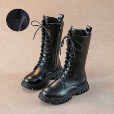 Girls kids Childrens Zip Up School Casual Winter Mid Calf Biker Boots Shoes@Size
