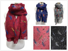 Women Lady Scarf Colourful Feathers Print Pattern Shawl Scarf Stole 