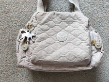 KIPLING ~ Pale Grey Fairfax Quilted BAG - Plastic Gorilla + Cross Body ~ Medium 