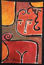Klee Paul Signed Original Abstract Rare Painting Red Face French Art A27