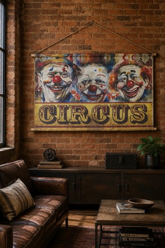 Large three clowns vintage - clowns,