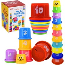 Building Beakers Nesting Cups Stacking Blocks Toddler Baby Bath Toy Teddy 11 Pcs