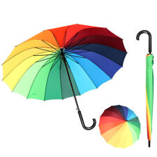 Large Colourful Rainbow Golf Umbrella Bridal Party Rain Wooden Handle Umbrella