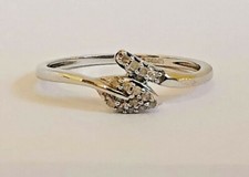 9ct 375 WHITE GOLD DIAMOND SNAKE RING gemstone head & tail 1mm shiny shank 1.2g