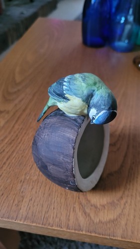 Blue tit bird ceramic - blue,