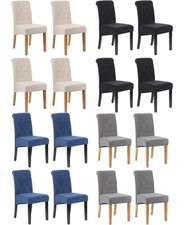 set of  4 Velvet Dining Chairs Button detail Scroll top Beige Grey Blue Back