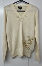 Galvin Green Golf V-neck Jumper Pullover Thin Cream Floral Women’s XS Wool Blend