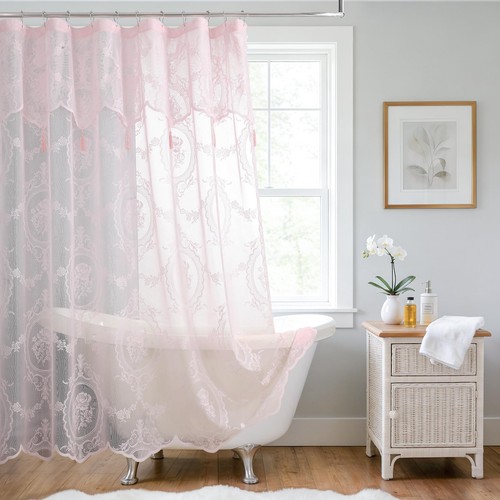 Pink lace shower curtain - curtain, with