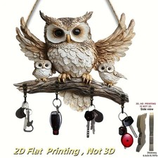 WOODEN OWL FAMILY Key Holder