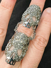 TULOLA Skull Filigree Armour full finger knuckle double ring TL designer 925