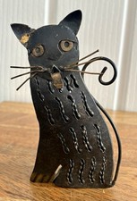 Small Rustic Hand Made Metal Abstract Art Cat Figure Ornament Decor 5”