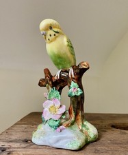 Vintage Radnor porcelain adorable Budgerigar  yellow on a branch flowers 