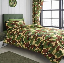 Camouflage Army Duvet Cover Set Fitted Sheet Eyelet Lined Curtains Poly Cotton