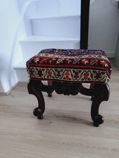 Vintage, possibly antique stool carved legs padded stool kilim Persian pattern