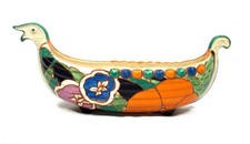 Clarice Cliff - Orange Gardenia Viking Boat Centrepiece / Art Deco Pottery c1931