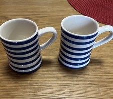 Whittard Hand painted Espresso Cups Mugs Small  Blue Striped  X2