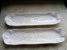 2 Raywear white - Garlic Bread Plates - Ceramic Vintage White  Oval 14" Long VGC