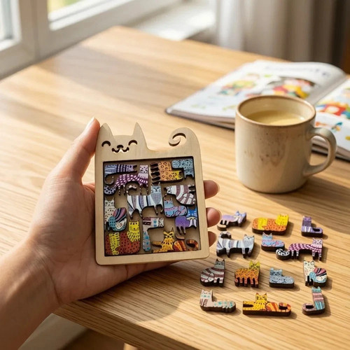 Set wooden cat shaped puzzle - 1,