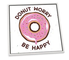 Donut Worry Be Happy Pink CANVAS FLOATER FRAME Wall Art Square Print