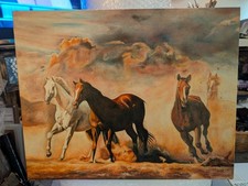 Horses Running In The Desert On Canvas Wall Art  Signed