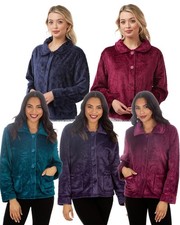 Ladies Embossed Button Bed Jacket Soft Housecoat 