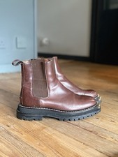 SANDRO burgundy leather chelsea boots gold toe detail UK5