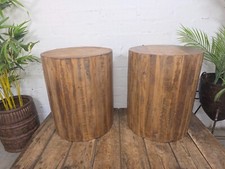Rustic Reclaimed Hand Made Solid Wooden Barrel Side Bedside Table Plant Stand