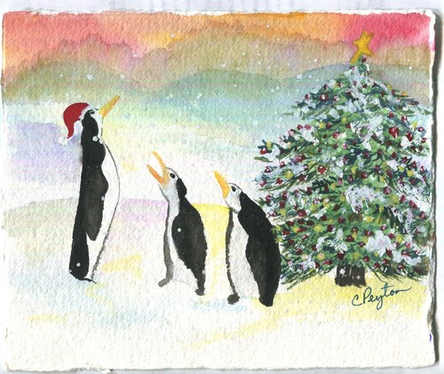 Christmas penguins tree - penguins,
