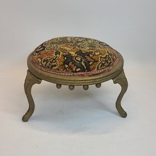 Antique Cast Iron & Wood 3 Foot Stool Georgian Upholstered WJ Chaplin Tapestry