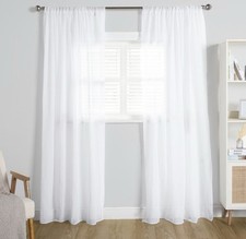 White Slot Top Chiffon Voile Curtains Rod Pocket Drapes Panels 280cm x 140cm VGC
