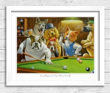 Dogs Playing Pool Snooker