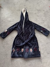 LADIES NAVY CHRISTMAS ‘DEBENHAMA’ DRESSING GOWN, SIZE 8-10