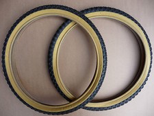 TYRES Pair Retro Old School Comp 3 III Tread BMX Bicycle Amber Wall Burner Bike 